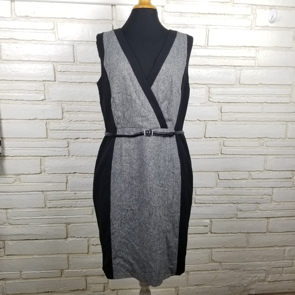 Calvin Klein Black and Gray Colorblock Midi Dress